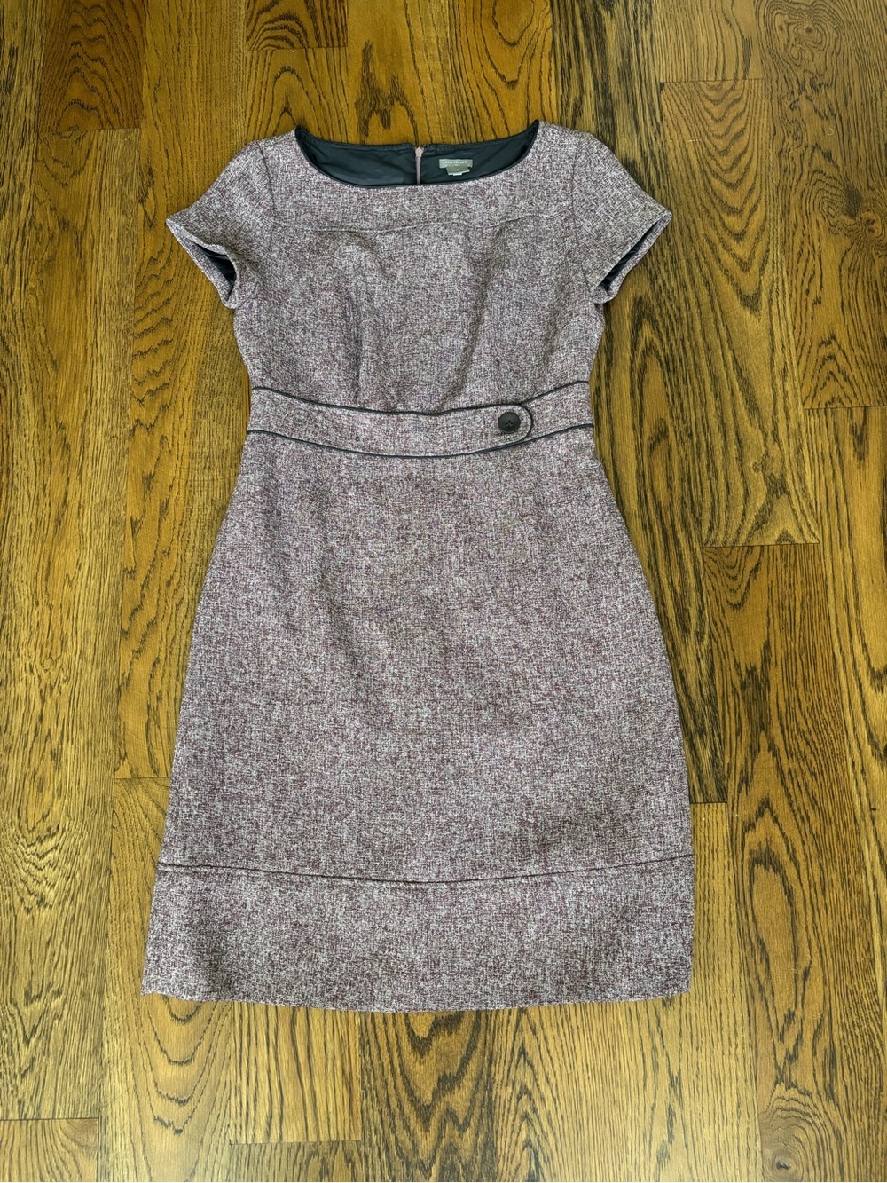 Sheath Tweed Dress in Mauve - Classic Short Sleeve Work Dress